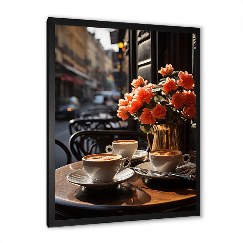 «Paris Caf Terrace Vibes», reproduction sur toile, H 20 po x l 12 po x P 1 po, Cadre photo noir