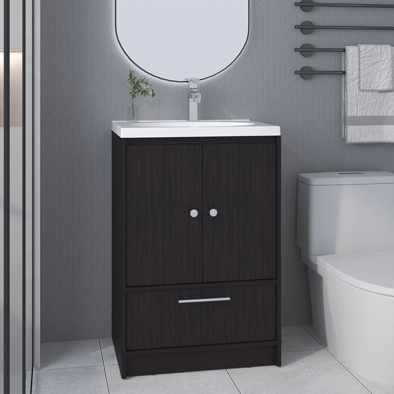 Meuble-lavabo avec lavabo, 2 portes, 1 tiroir , Noir