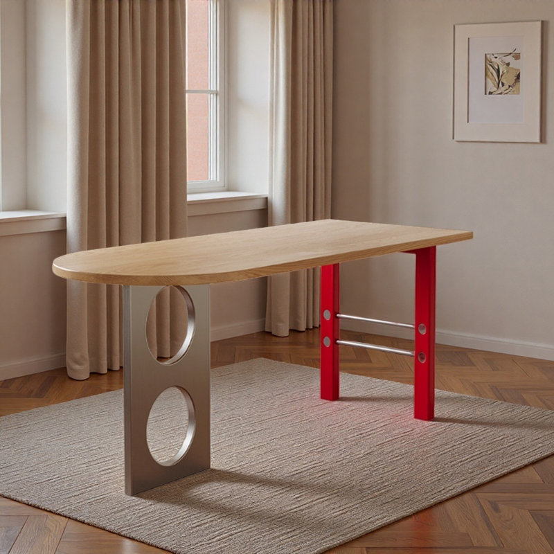Multifunctional Creative Design Irregular Desk, Light Brown, 29.52" H x 55.11" W x 27.55" D