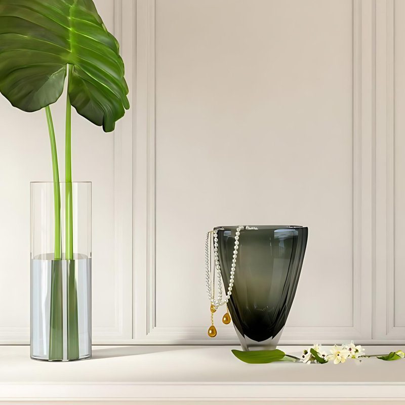 Minimalist Kaltman Glass Table Vase, Gray, 10" H x 6" W x 6" L