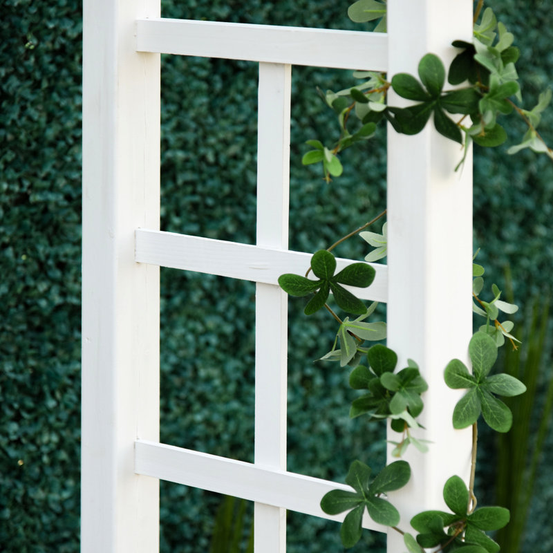 Treillis de jardin en bois blanc de 85 po pour la cérémonie, structure d'escalade pour l'extérieur, embellissement de la cour arrière, cadre en bois massif, décoration de mariage simple de 85 po, vignes, abat-jour avec barrière,