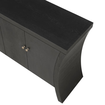 Crédence raffinée industrielle à 4 portes avec pieds arqués en bois et fermoirs en bronze - Design de rangement avancé, artisanat, noir