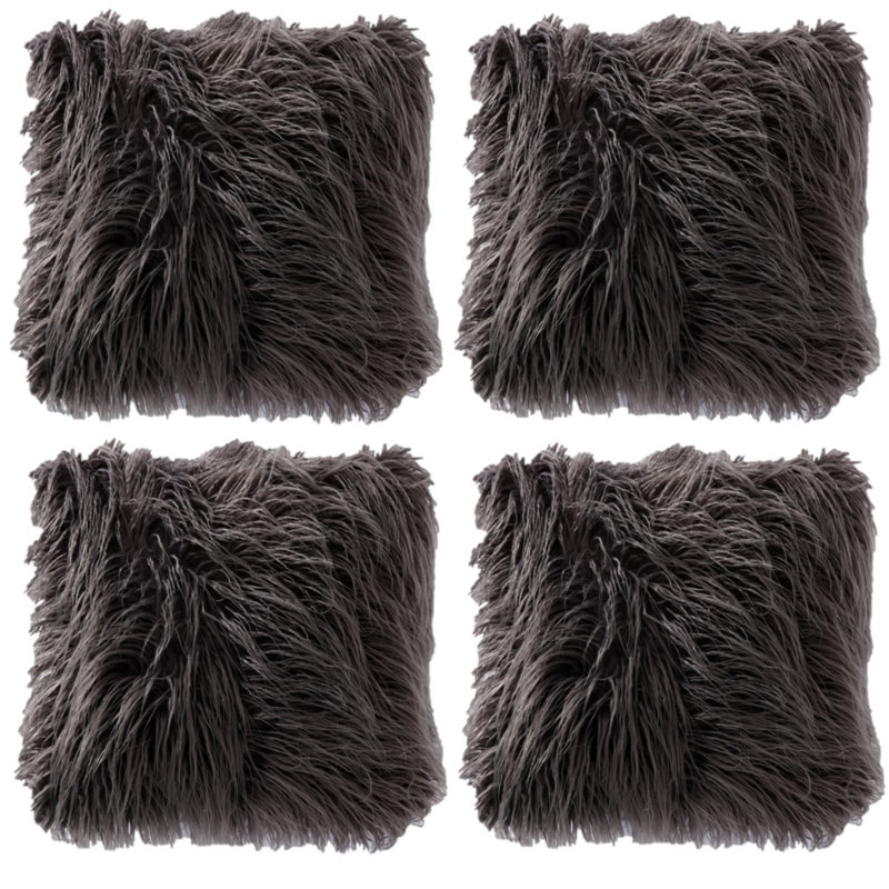 Housse de coussin carré en fausse fourrure avec insert, 18 po x 18 po, Gris foncé, Oui