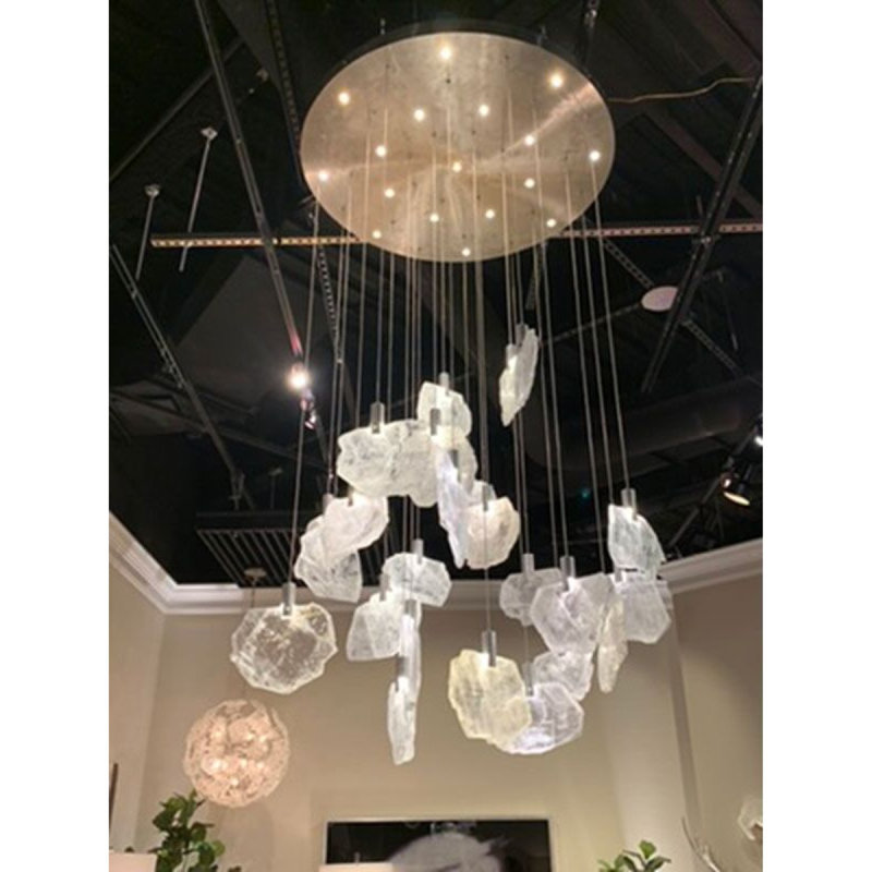 Lustre suspendu Selenite, Nickel brossé, H 40 po x l 16 po x P 16 po, Améthyste