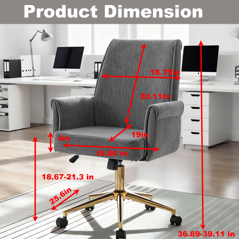 Modern Home Office Chair With Swivel Wheels, Classic Gray