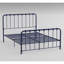 Lit plateforme en métal pour chambre à coucher (taille standard), avec revêtement bleu, pour une ambiance élégante.