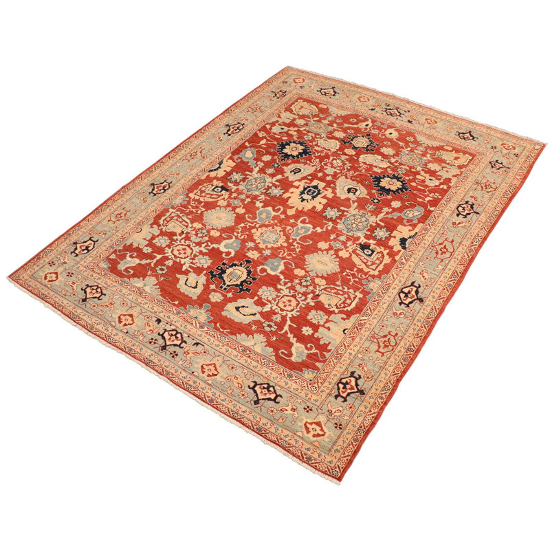 Tapis oriental rouge en laine noué à la main 8 pi 3 po Baelee