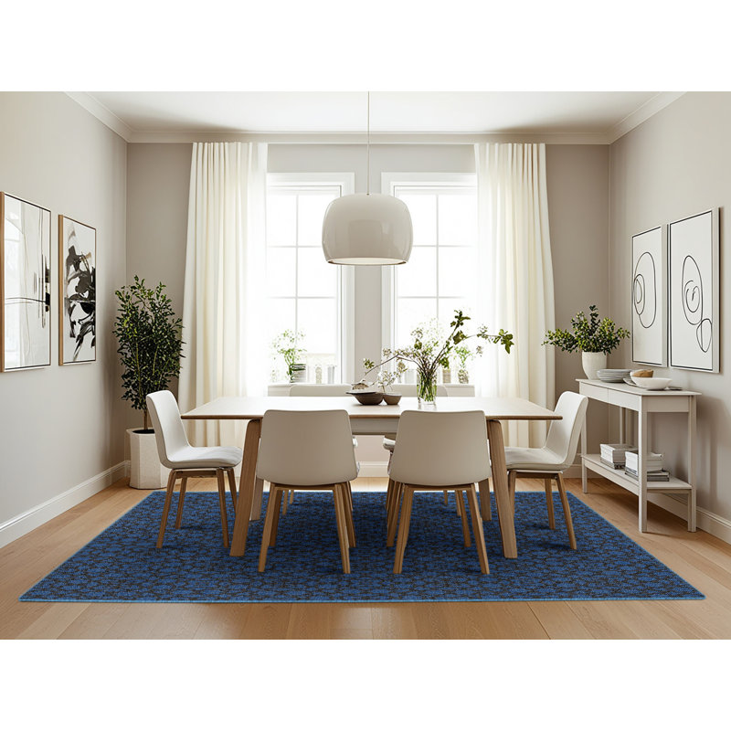 Tapis bleu marine à motifs Jaimes, Rectangle 7 pi x 10 pi