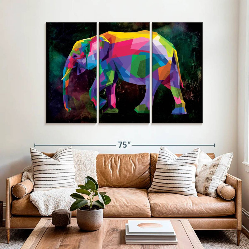 Éléphant de couleur géométrique Brampt, H 42 po x l 65 po