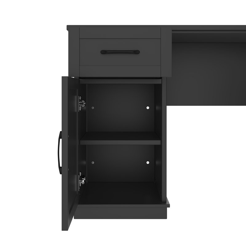 Bureau d'ordinateur en L avec prise de courant, Noir