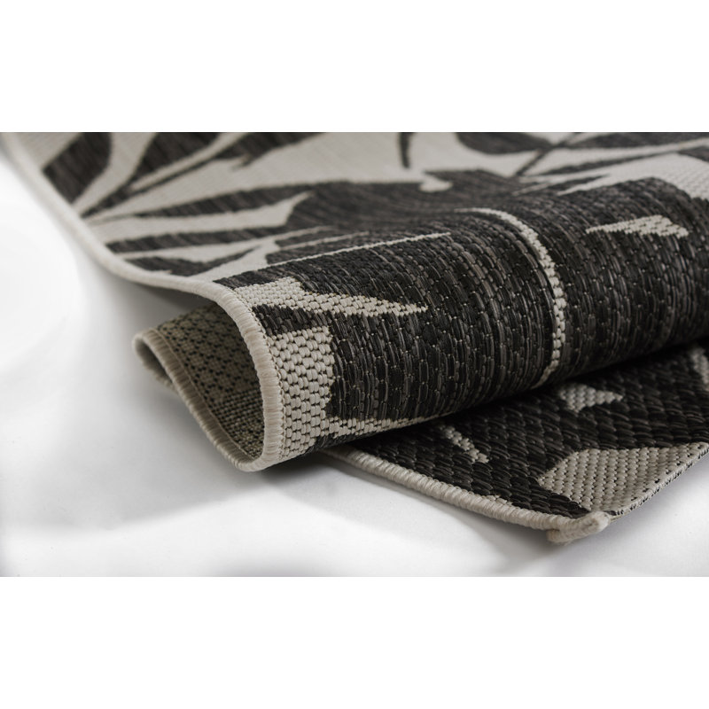 Tapis d'intérieur / extérieur gris / blanc Villa, Tapis de couloir 2 pi 7 po x 7 pi 6 po