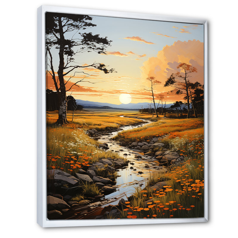 «Benedith Sunrise Golden Hour Pastoral II», reproduction sur toile, H 40 po x l 30 po x P 1,5 po, Cadre flottant blanc