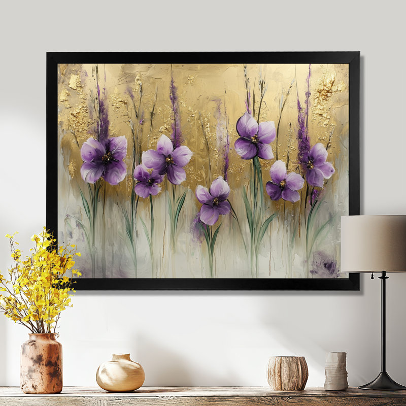 Décoration florale minimaliste - Bouquet de lavande doré, H 12 po x l 20 po, Cadre simple, Noir