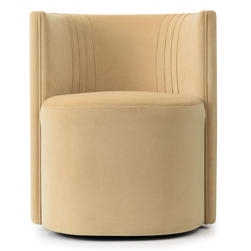Velvet Rolling Barrel Armchair with Wheels, Cream