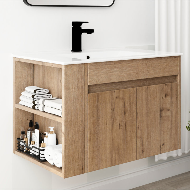 Meuble-lavabo de 30 pouces avec lavabo en céramique blanche et tablette réglable