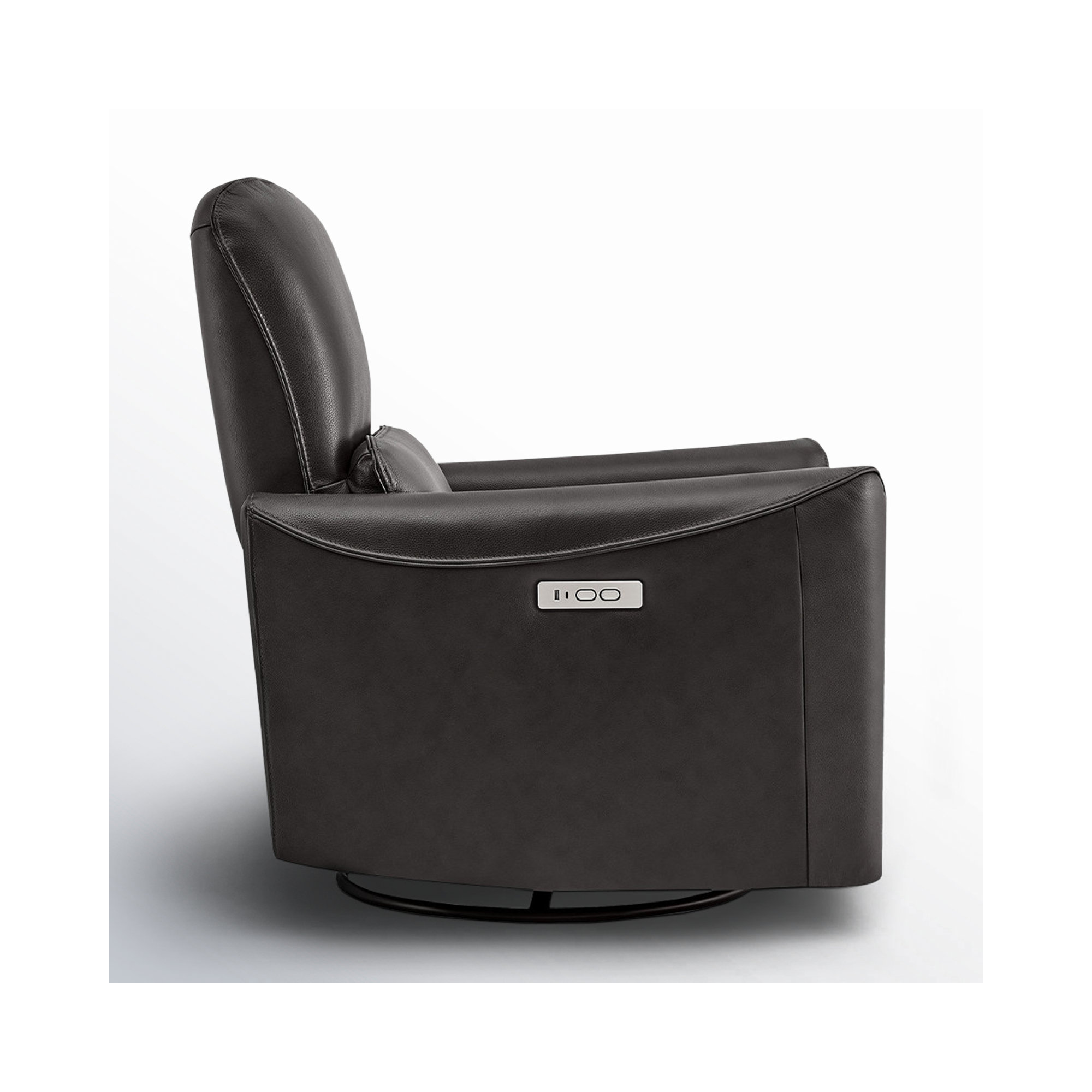 Santo Top Grain Genuine Leather Swivel Power Recliner, Impression Dark Grey Top Grain Leather