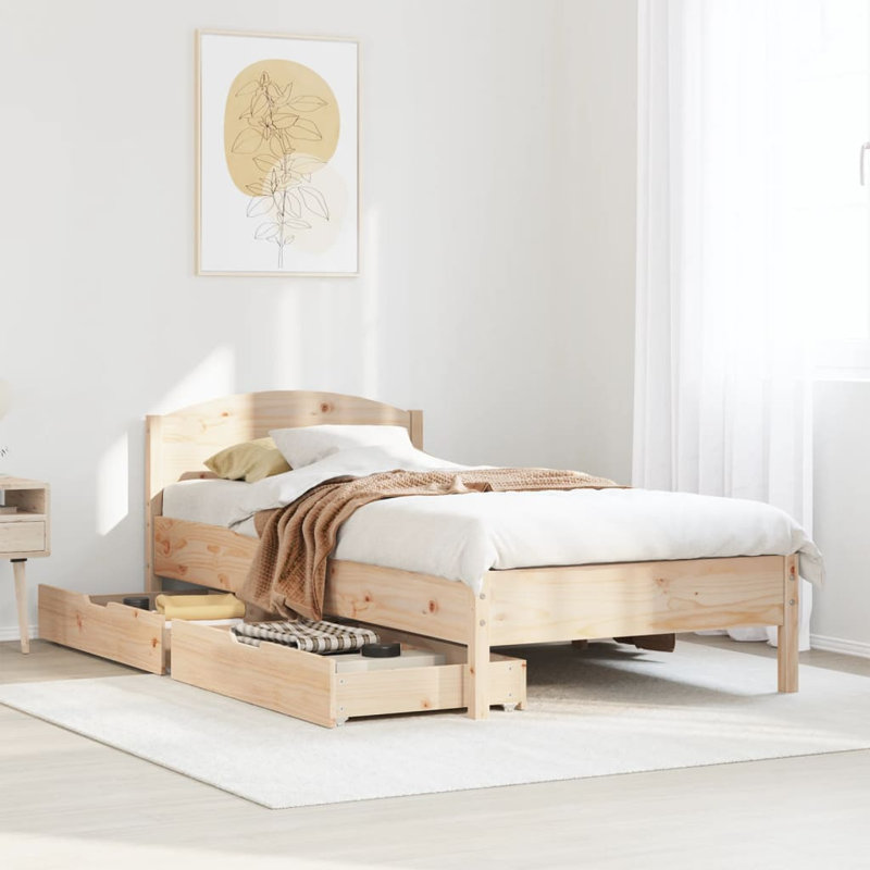 Drawers Bed Frame, European Single (90 x 200 cm), Brown
