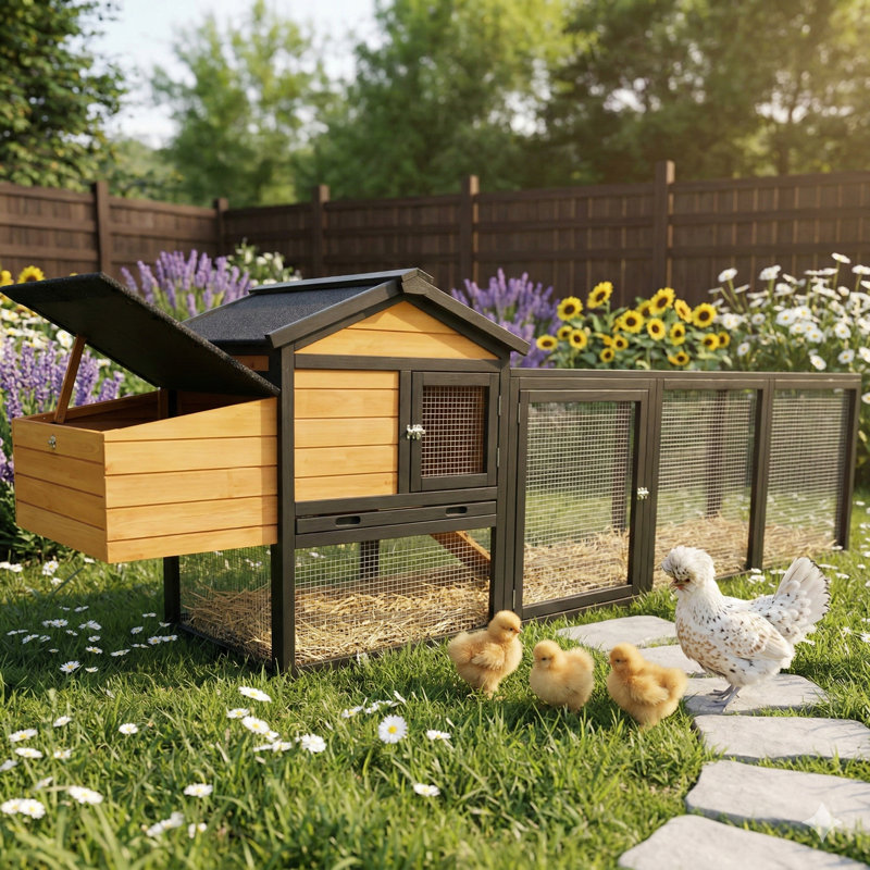 Poulailler Timber, abri de poule spacieux avec compartiment de nidification, polyvalent pour les lapins, imperméable pour une utilisation dans la cour