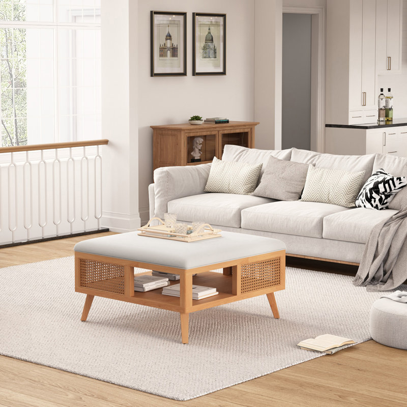 Square Rattan Coffee Table with Storage, Natural