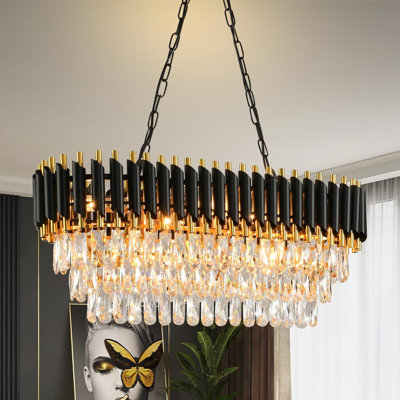 31.4" Modern Black Oval Crystal Chandelier, E14 Base (Bulb Not Included)