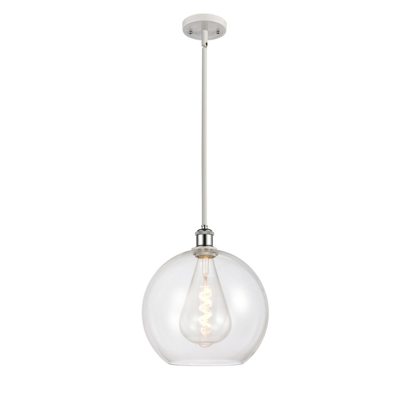Luminaire suspendu sphère 1 lumière Cindi, H 14,38 po x l 11,75 po x P 11,75 po, Transparent, Blanc / chrome poli