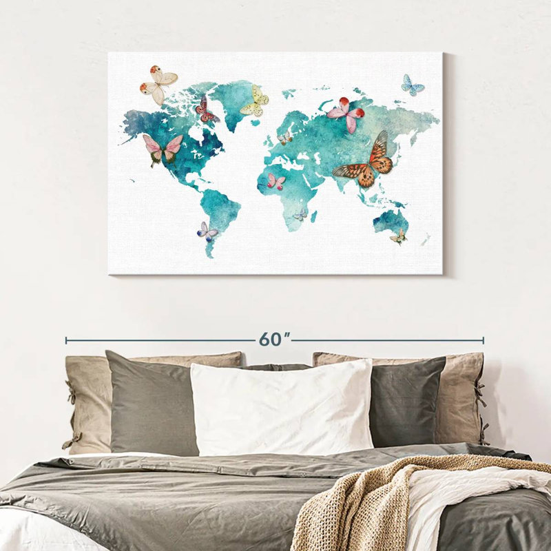 Carte du monde des papillons Aliaz, H 32 po x l 48 po
