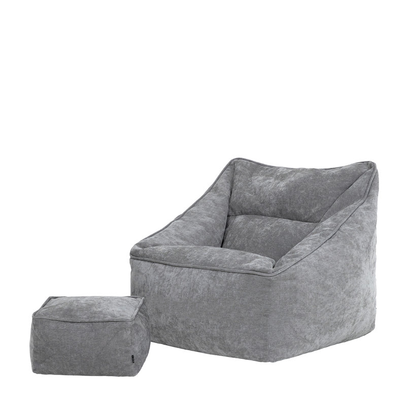 Natalia Armchair Bean Bag and Square Footstool, Grey, Chenille
