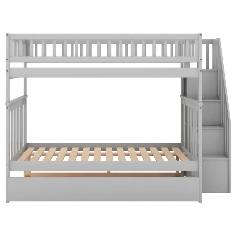 Lit superposé avec lit gigogne et escalier, Double XL, Gris