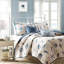 Lit simple / simple TG - courtepointe en microfibre bleue avec motifs de coquillages réversibles pour corail et coquillages-124755013
