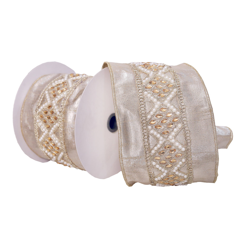 4"x5yd Jeweled Wired Edge Christmas Ribbon The Twillery Co.® 