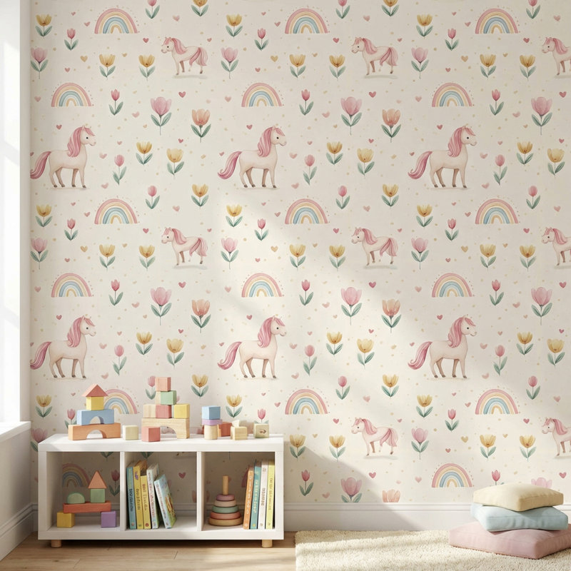 Papier peint licorne fantaisiste, Peler et coller