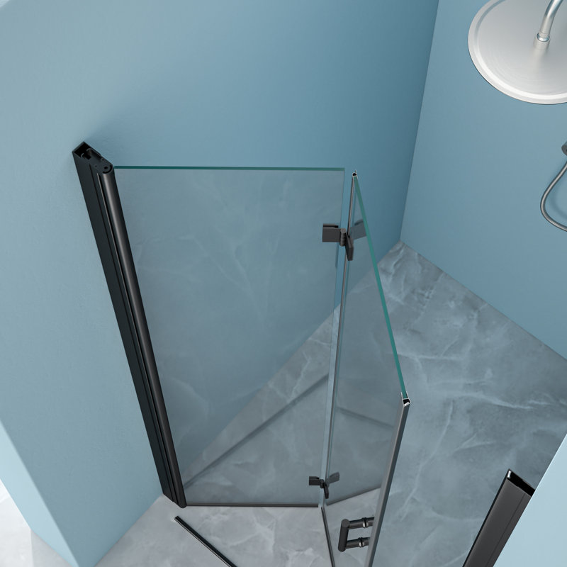 36 - Inch Wide X 72 High Matte Black Fold Shower Door, Bi With Tempered Glass, Water To Defend , Stainless Steel Frame, Reversible Door Opening, 180 Overlapping Angle, Adjustable For Walls 36W 72H,