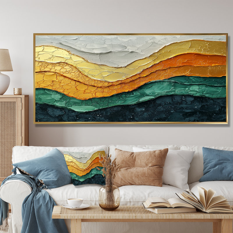 Widcombe Emerald Drift of Transitional Passage Of Time III - Art mural transitionnel, H 28 po x l 60 po, Cadre flottant, Doré