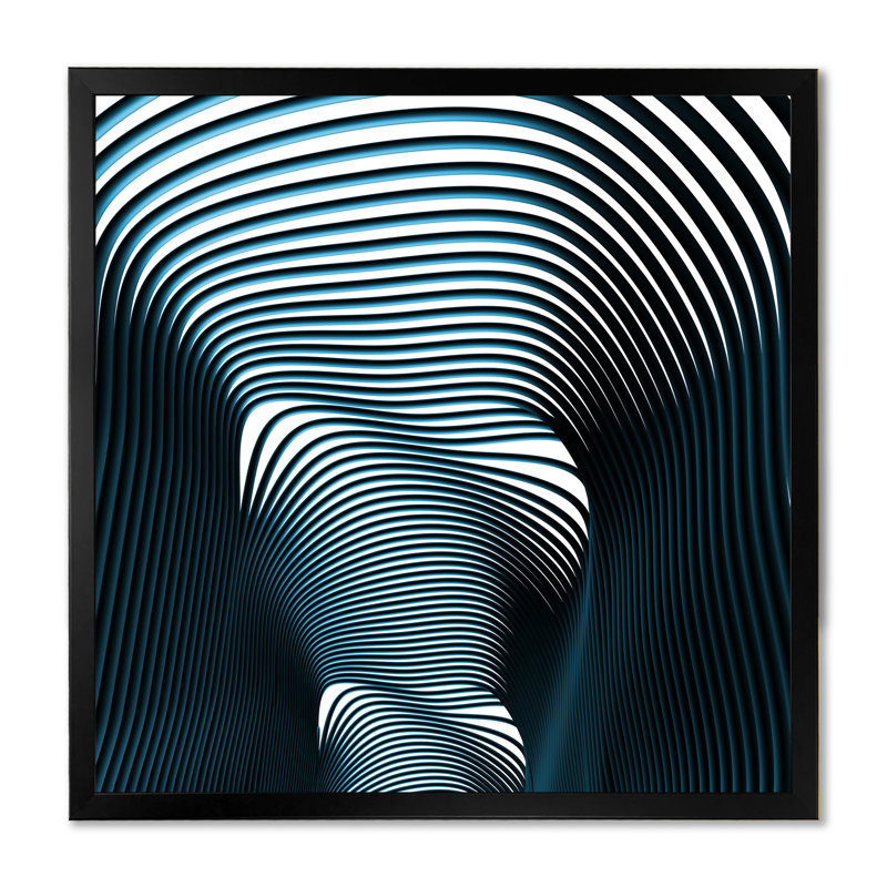 Fractal Abstract Tunnel Blue Tunnel - Painting on Canvas, Black Picture Framed, 16" H x 16" W x 1" D