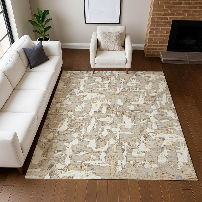 Machine Washable Indoor/Outdoor Chantille ACN2678 Abstract Rug, 8' x 10', Beige