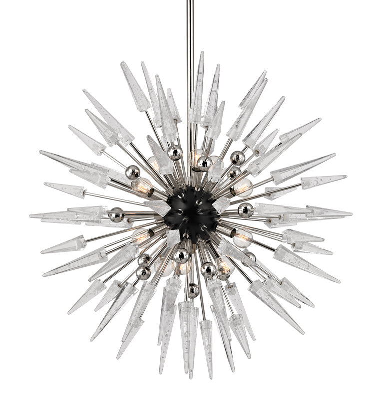 Lustre sphérique Spoutnik à 12 lumières Sparta, Nickel poli