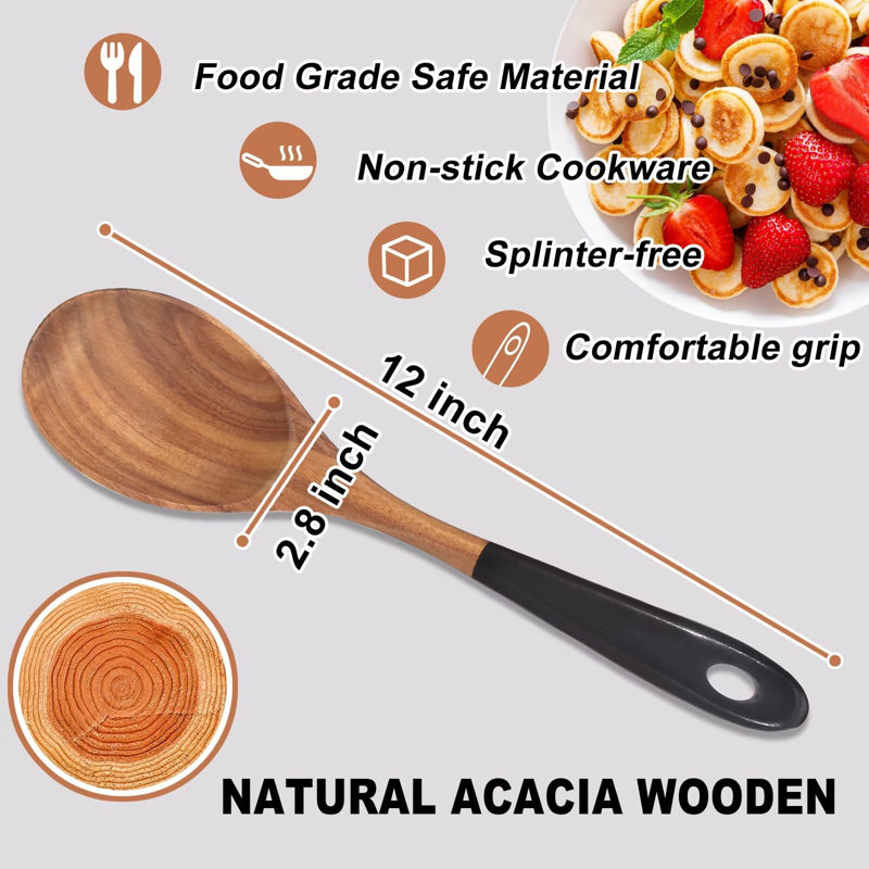 2 Pcs Large Wooden Spoons for Cooking Serving Spoon,12" Big Mixing Spoons