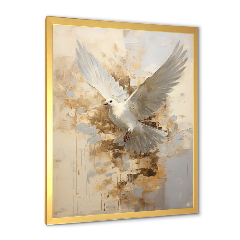 Minimalisme beige et colombe dorée sur toile, Cadre doré simple, H 32 po x l 16 po x P 1 po