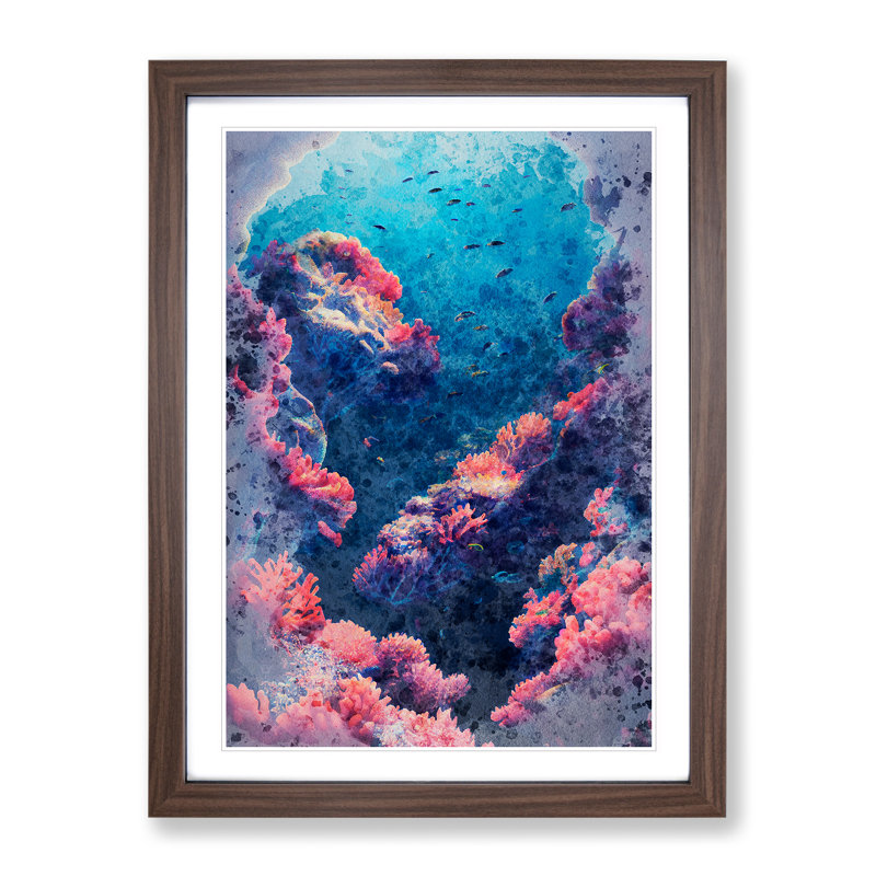 Coral Reef Beauty - Single Picture Frame Print, 46cm H x 34cm W x 2cm D, Walnut