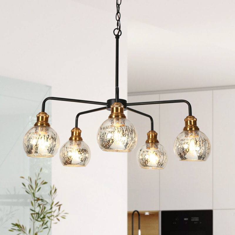Lustre 5 lumières moderne en verre ambré à intensité variable
