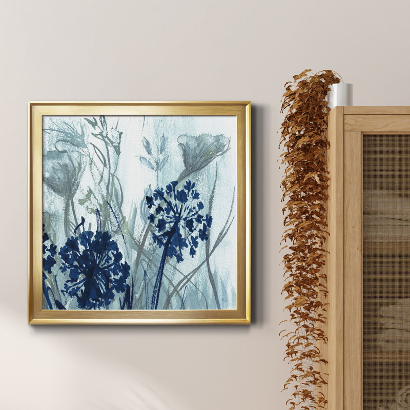 Indigo Field II - Peinture sur toile encadrée, H 17,5 po x l 17,5 po x P 1,5 po, Toile dorée encadrée