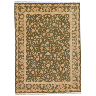Tapis vert olive de haute qualité noué à la main