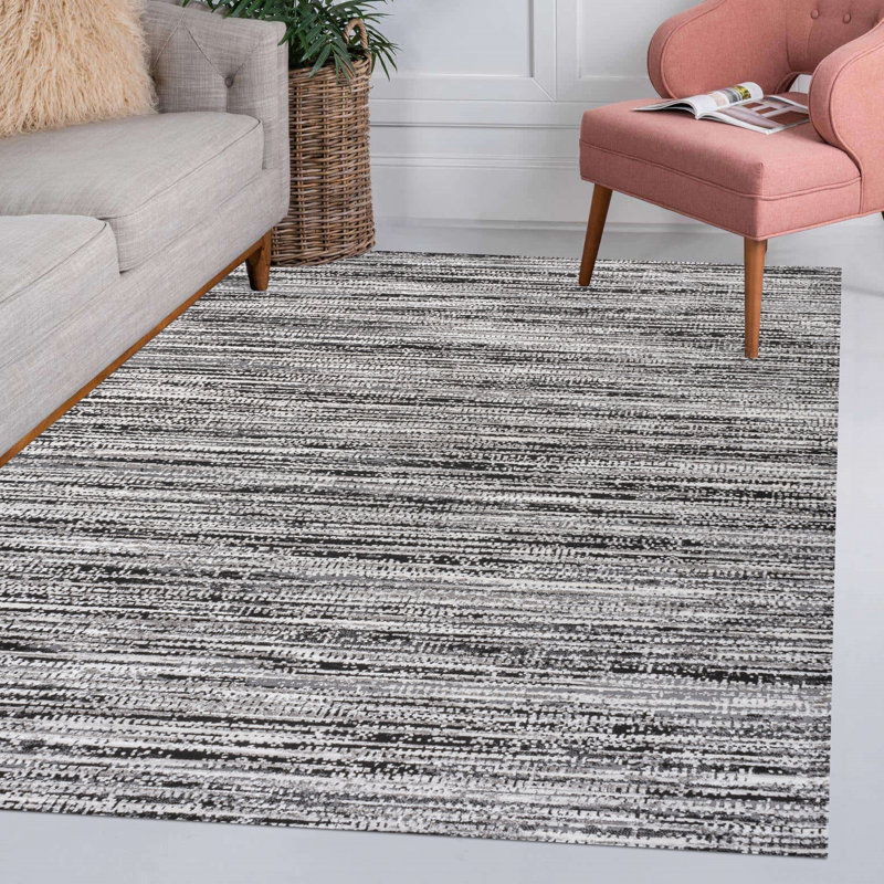 Bonnyrigg Loom Modern Strie' Black/Gray Rug, Rectangle 5' x 8'