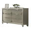 Commode contemporaine 1 pièce en argent avec poignées en acrylique, panneaux en relief et 6 tiroirs pour un rangement élégant