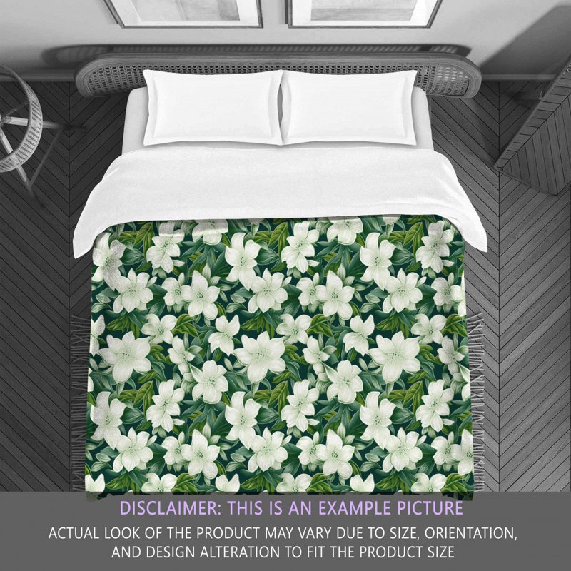 Machine Printed Comforter, Queen Comforter, Green/White Floral