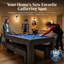 Table de billard 7 pieds Hathaway Newport - table de jeu 3 en 1 avec plateau de tennis de table réversible et plateau de salle à manger - comprend des accessoires de jeu et deux bancs - accents chromés, finition gris rustique, feutre bleu-87375386-87375387