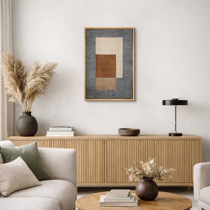 «Mid-Century Shape», œuvres d'art de blocs abstraits bruns, beiges et gris, images murales minimalistes rustiques modernes géométriques, art mural impression sur toile encadrée