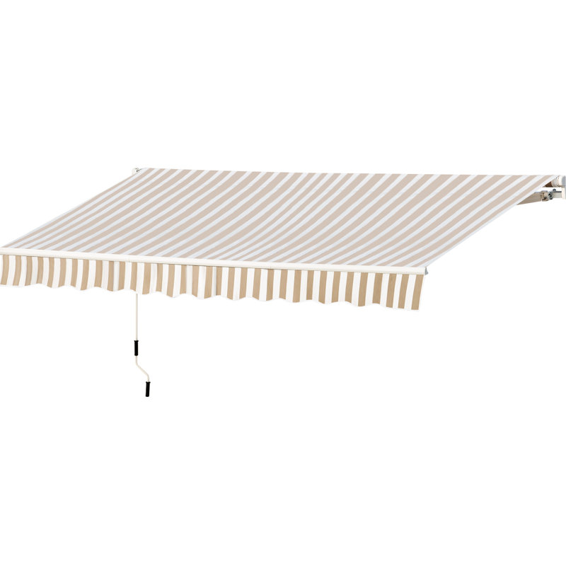 12' X 10' Awning For Patio - Protected, Manual Crank, Aluminum Frame, 280G/M Fabric, Deck, Balcony, Beige & Water-, White