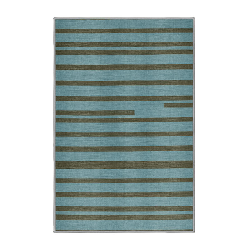 Tapis gris à rayures horizontales lavable à la machine, Tapis de couloir 2 pi x 4 pi