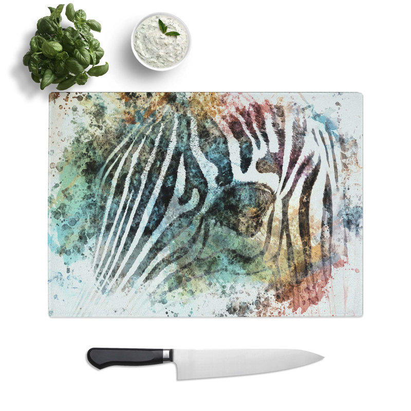 Tempered Glass Portrait of a Zebra Chopping Board, 39 cm W x 28.5 cm L